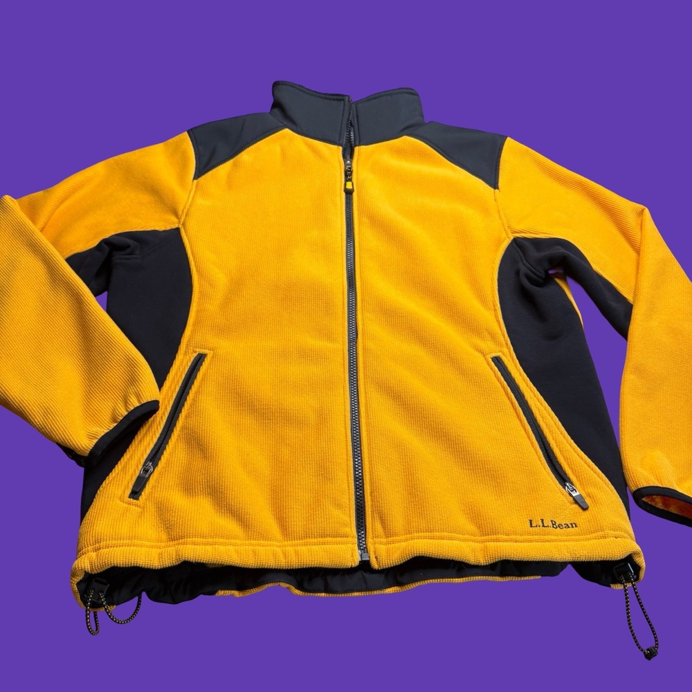 L.L. Bean Fleece Jacket XL Womens Yellow Black Full Zip Outdoor Hiking Polartec
